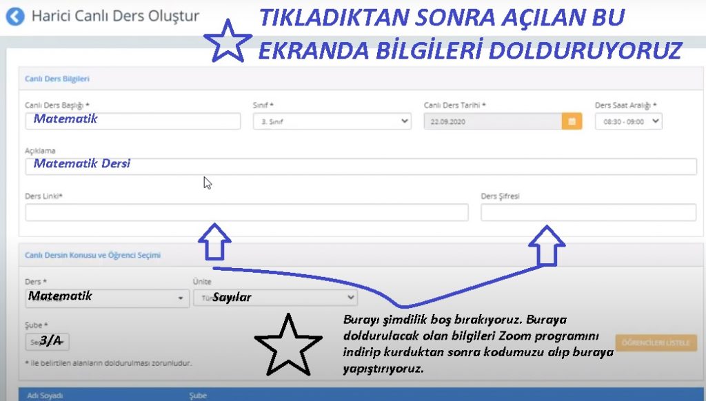 Eba harici ders oluşturma ekranı Zoom kayıt olma zoom bilgilerini ebaya eklemek eba harici ders kullanma eba harici ders ayaları Eba meeting ayarları 